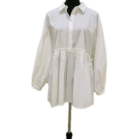 White Long Sleeve Pleated Blouse by Marc New York-NWT-Size Small - Picture 1 of 13